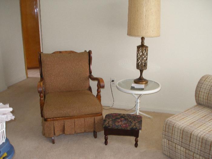 chair, lamp, footstool