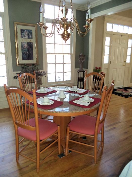 Marble/Granite Top Pedestal Table w/4 Chairs (2 arm chairs are also included)
