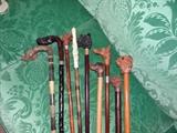 Walking Sticks with Glass Eyes - One on Left Has Sterling Ears, Nose & Eye Lids