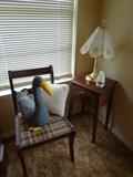 pair of chairs, night stand, motion lamp
