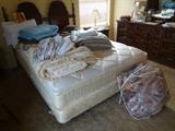 Queen bed, selection of bed linen