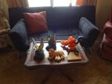 day bed, antique coffee table w/ glass tray