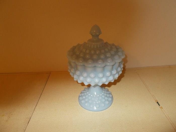 Blue Milk Glass Covered Candy Dish - photo does not do it justice...it's beautiful!!!!!