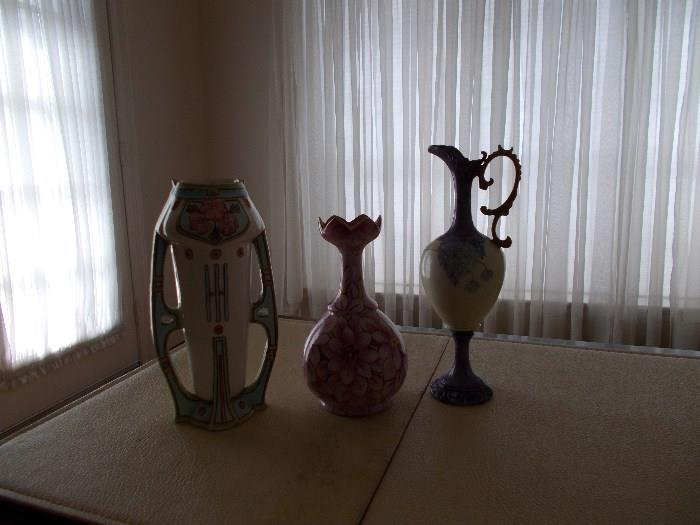 Left to Right:  Art Deco Vase; Arldt Made in Japan Vase; Hand painted Ewer - photo does not do these justice!!!