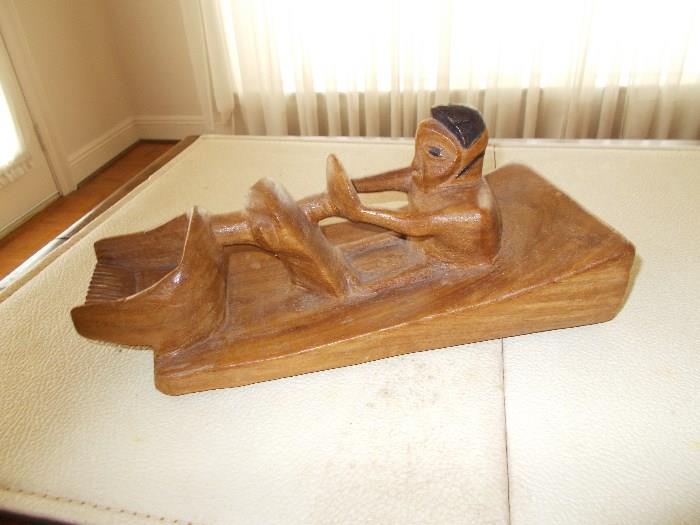 Folk Art - Wooden Hand Made Boy in Boat!!!  Good Piece!!!