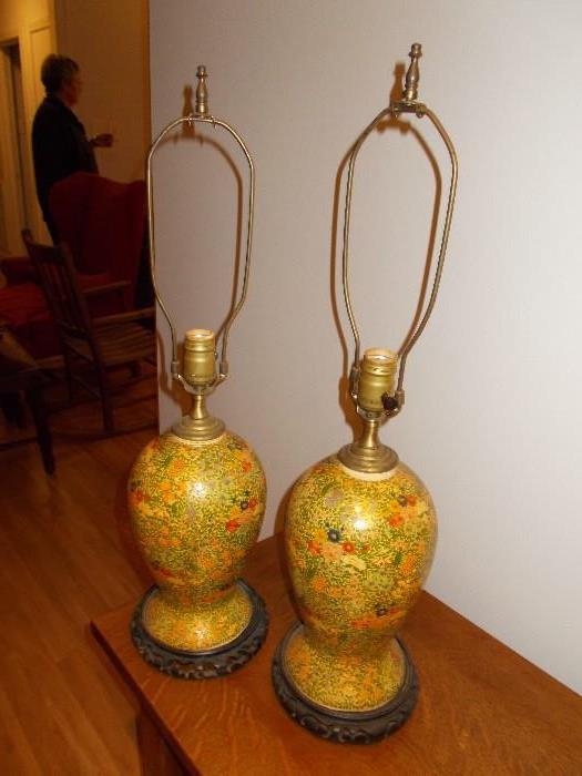 Pair of Paper Maiche Lamps - 1950's/1960's