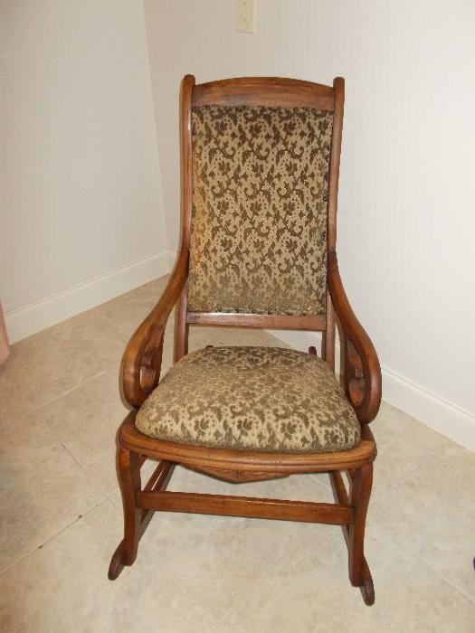 ANTIQUE Upholstered Lincoln Rocker - very nice! - 1860's - originally had cane in seat and back - from Kansas