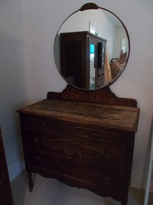 Depression Era Dresser with Mirror - 3 Drawers - needs a little TLC!!!!!! Stamped on back:  Forbes Furniture - Hammond, LA...this furniture store was open downtown Hammond for many years...now closed!
