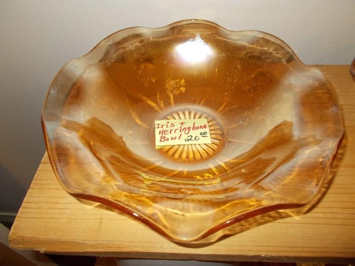 Iris & Herringbone Depression Glass Fruit Bowl - Amber - we have 2!!!