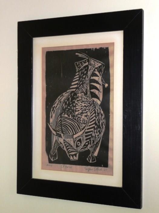 "El Toro" Woodcut Print, c. 1961, by Elliot Ellish