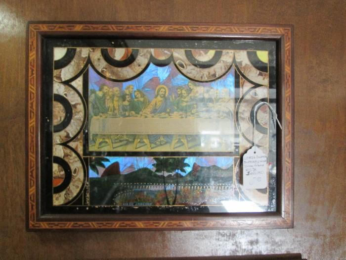 Butterflo Wing inlaid framed Lord's Supper from Rio