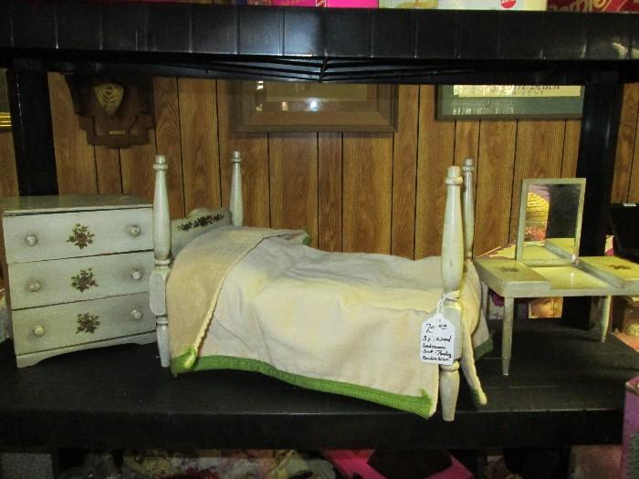 Vintage Doll Furniture, 3 pieces plus bedding