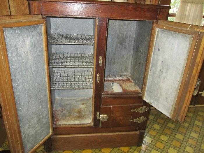 Interior of antique ice box