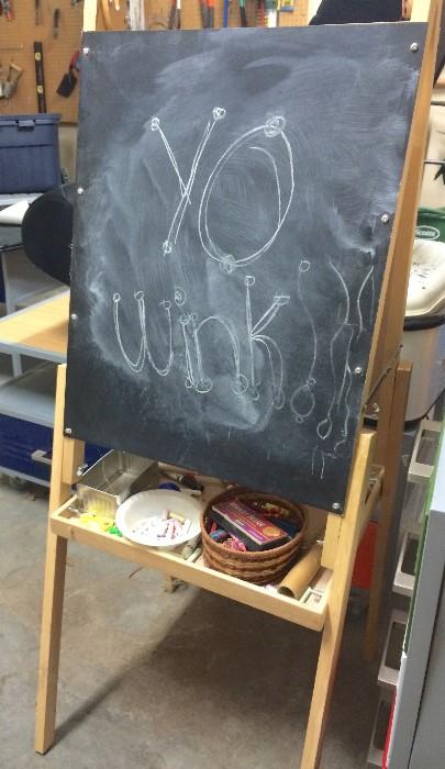 Wood-frame chalkboard easel