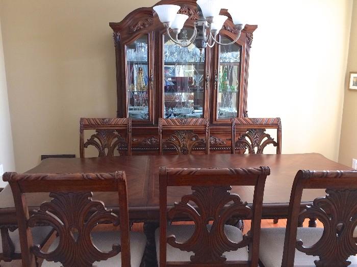 Gorgeous dining table with leaf, eight chairs, and matching china cabinet (sold separately or together)