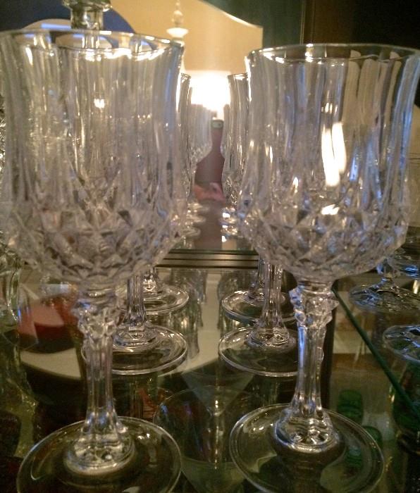 Crystal wine glasses, match tumblers and pitcher