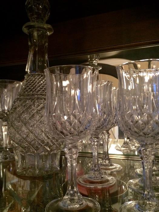 Crystal decanter and wine glasses