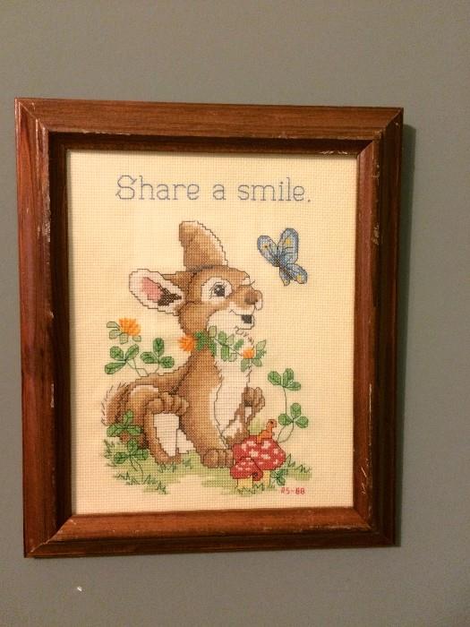 Kids' vintage cross-stitch collection with bunnies and butterflies (and mushrooms!)