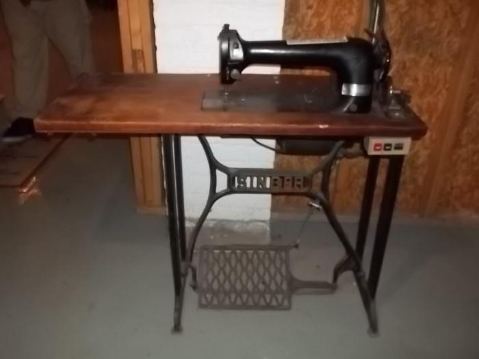 industrial Union special sewing machine mounted on singer treadle base $195.00