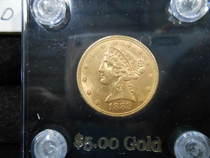 1885 $5.00 Gold Liberty gold coin