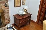 two-drawer chest, pitcher and bowl, Rayo lamp