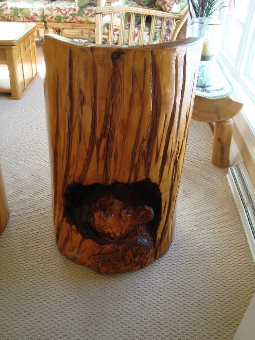 Bear carved into chair back