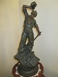Antique bronze relief statue "Chercheur D'or (Avant Fortune) Par Rousseau (script)"
