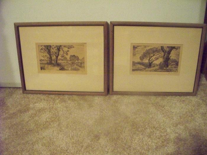 "The Lowlands"  &  "The Highlands" etchings  by Lyman Byxhe (signed)  Rare!