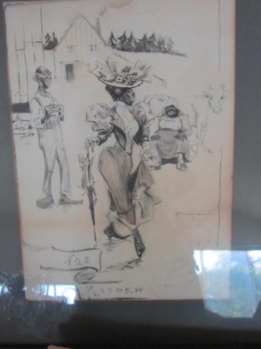 okay...collectors this is a great pencil drawing not sure the artist but the era is non negotiable...only $50 today you can double perhaps triple your $