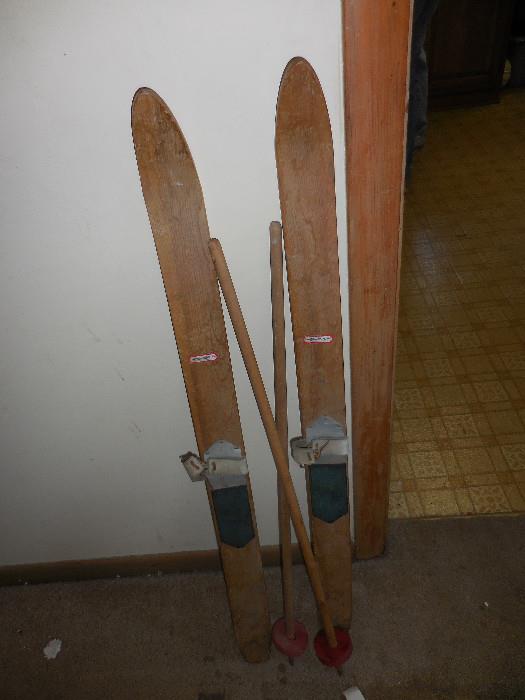 Vintage Wood Child Ski's Poles