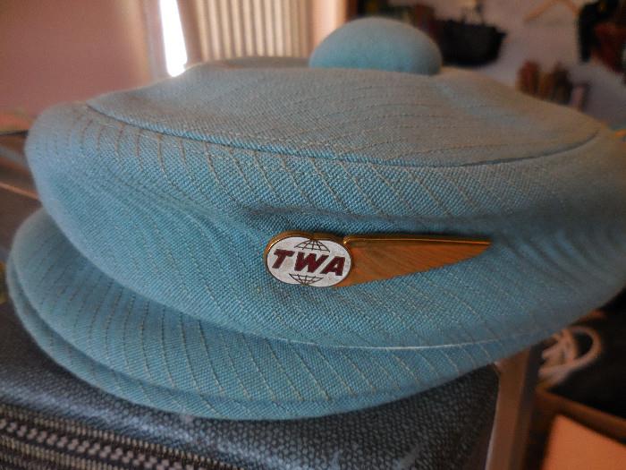 Vintage Authentic TWA Pompom Stewardess Hat with Original Metal TWA pin