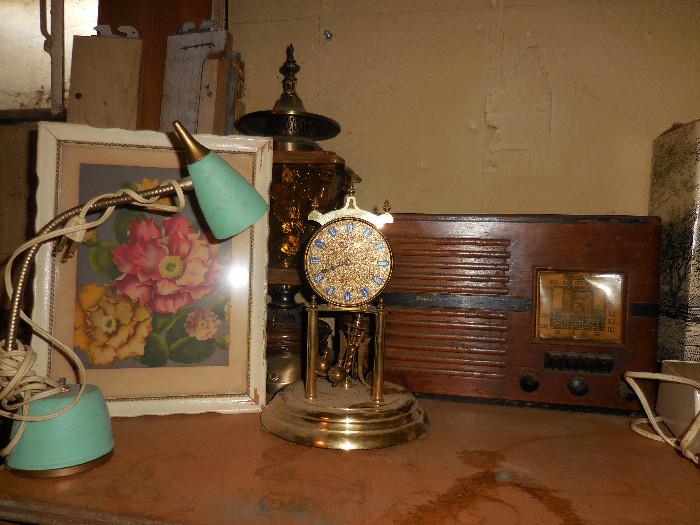 Vintage Mid Century Goose Neck Desk Lamp.Anniversary Clock. Vintage Emerson Tube Radio.Vintage Light up Flower Pictures (2)