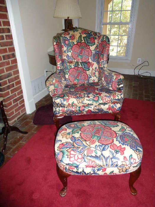 Wing Back Chair 1 of 2 & 1 Ottoman