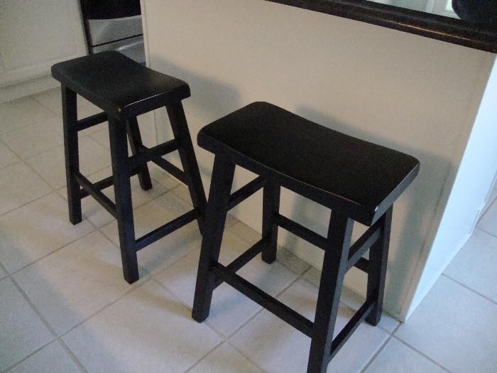 2 stools, counter height, black wood