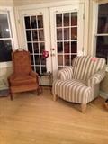 VINTAGE ETHAN ALLEN CHAIR, STRIPE COMFY CHAIR