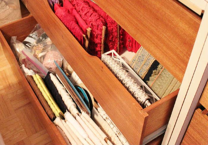 drawers and drawers full of all kinds and colors of trims and fringes
