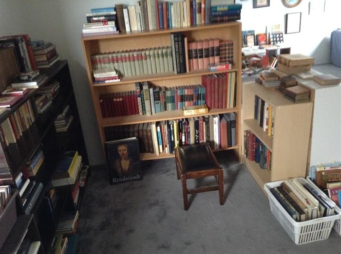 Classics, southwestern, art, literature sets, books, books, books.  Old, new, and in-between. Stool has been sold.