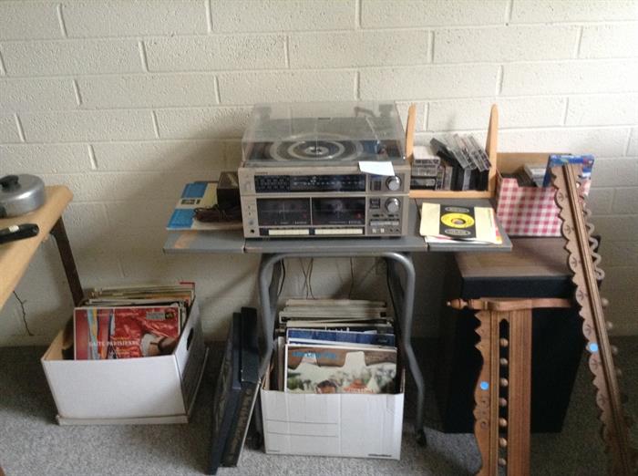 The stereo works.  Records are from the 60's and 70's.