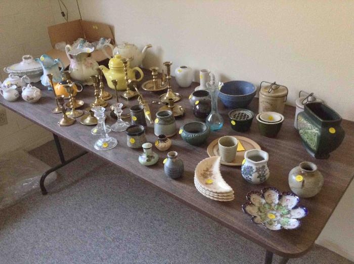 Still a lot of china and pottery to sell, though not that is shown.  Brass candlesticks are gone.