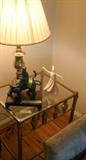 Brass & glass side table, Asian Inscence burner, Whirling Dirvish figurine