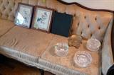 Pair of silk paintings, crystal stamp book...