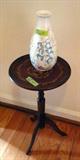 Mid Century vase and one of a pair if matching inlaid Italian stands