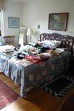 Women's items on Queen size bed.
Queen size Sealy mattress and boxspring sold separate from bedframe