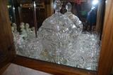 Cut glass punch bowl with lid and 12 cups (antique, Germany)