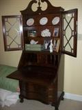Antique Flame Mahogany Secretary with Glass Enclosed Bookcase--My Favorite! 