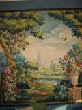 GORGEOUS 19th Century French Cartoon--An original watercolor used by Aubusson Tapestry Weavers as a pattern--This is blocked and framed--              7 Foot 10" tall and 7 Foot 8" Wide