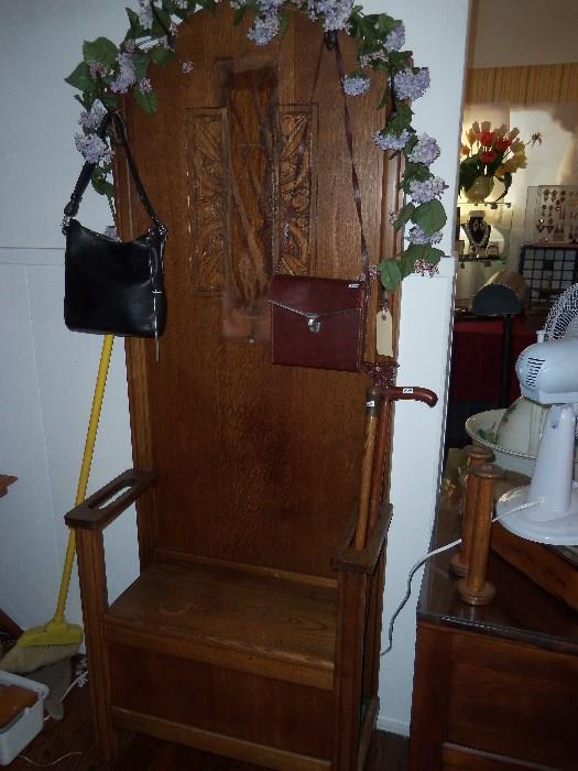 Hall tree, Real Coach purse (hanging on left).