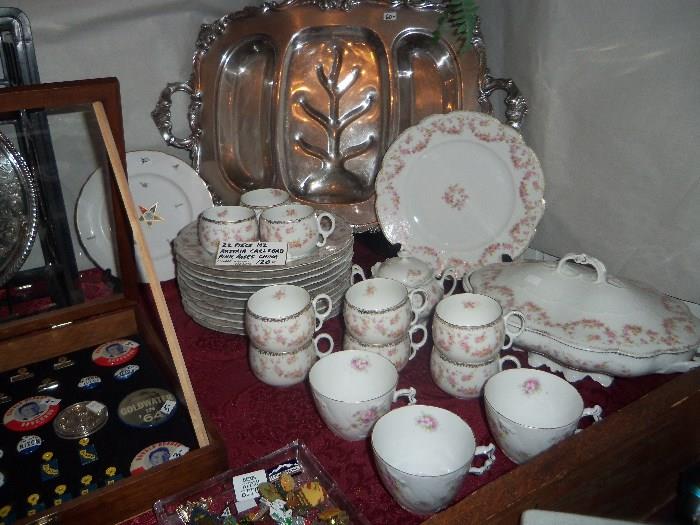 Beautiful antique Austrian MZ  china.  Baroque silver meat platter.