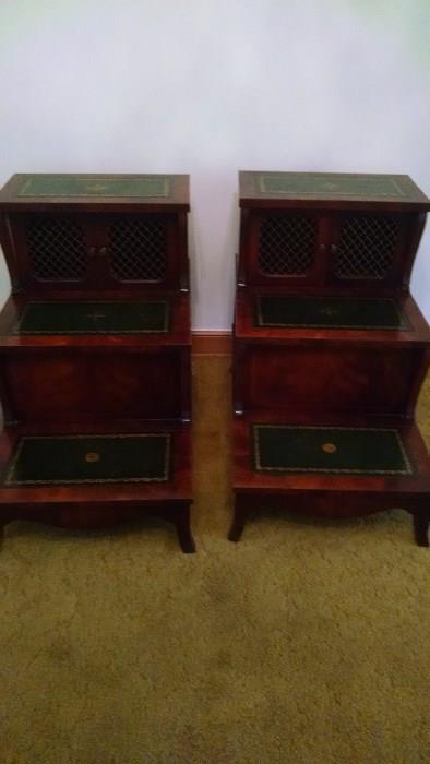 VINTAGE 40'S LEATHER INLAID / WOOD 3 TIER END TABLES....GREAT STYLE !!