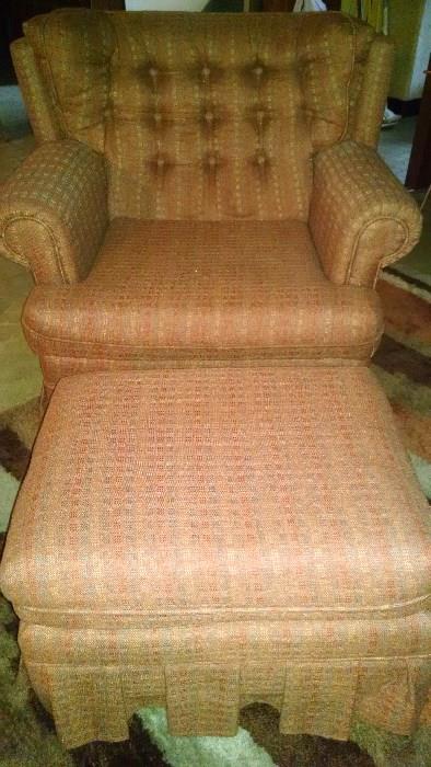 COLIONAL STYLE CHAIR W/ MATCHING OTTOMAN
